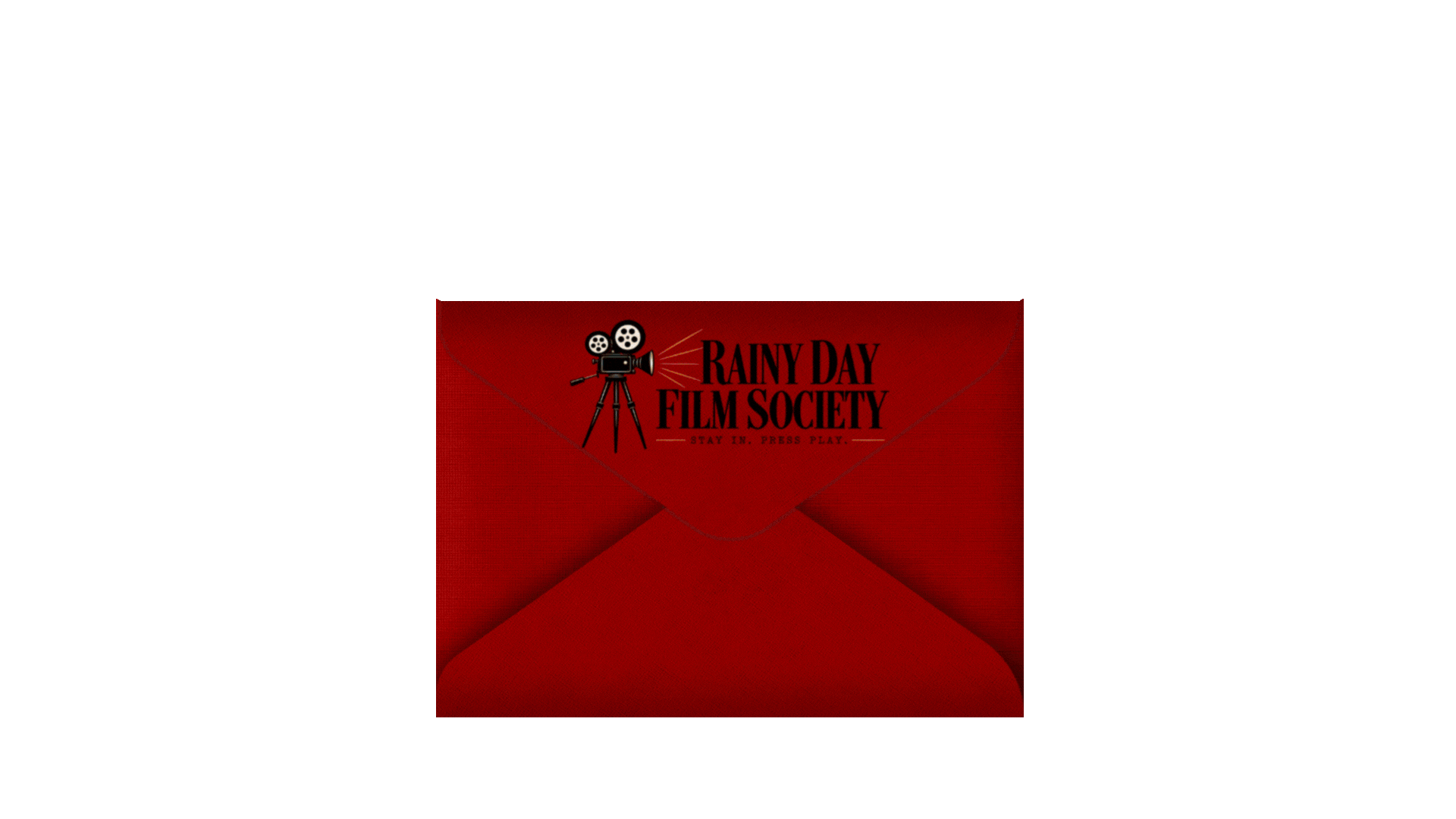 A Rainy Day Film Society envelope opening to reveal the monthly letter